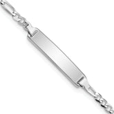 14k White Gold Polished Solid Chain/Solid Plate Figaro Link 19.5x4.5mm Plate 7 inch ID Bracelet